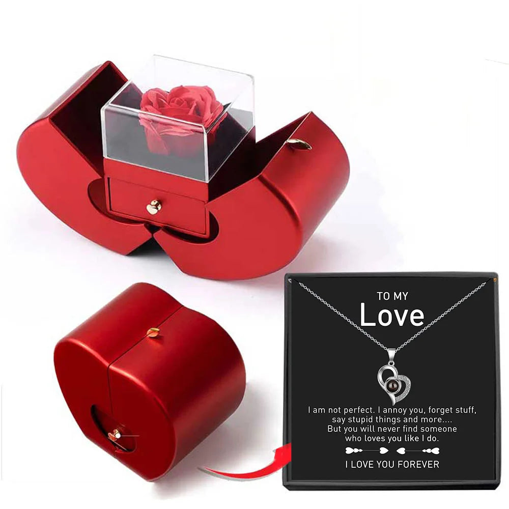 Forever Rose Apple Gift Box with Love Knot Necklace - To My Love