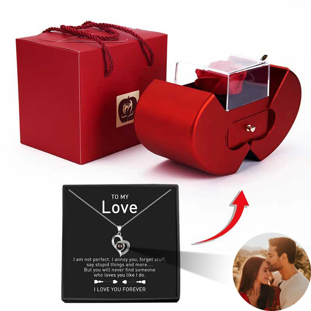 Forever Rose Apple Gift Box with Love Knot Necklace - To My Love
