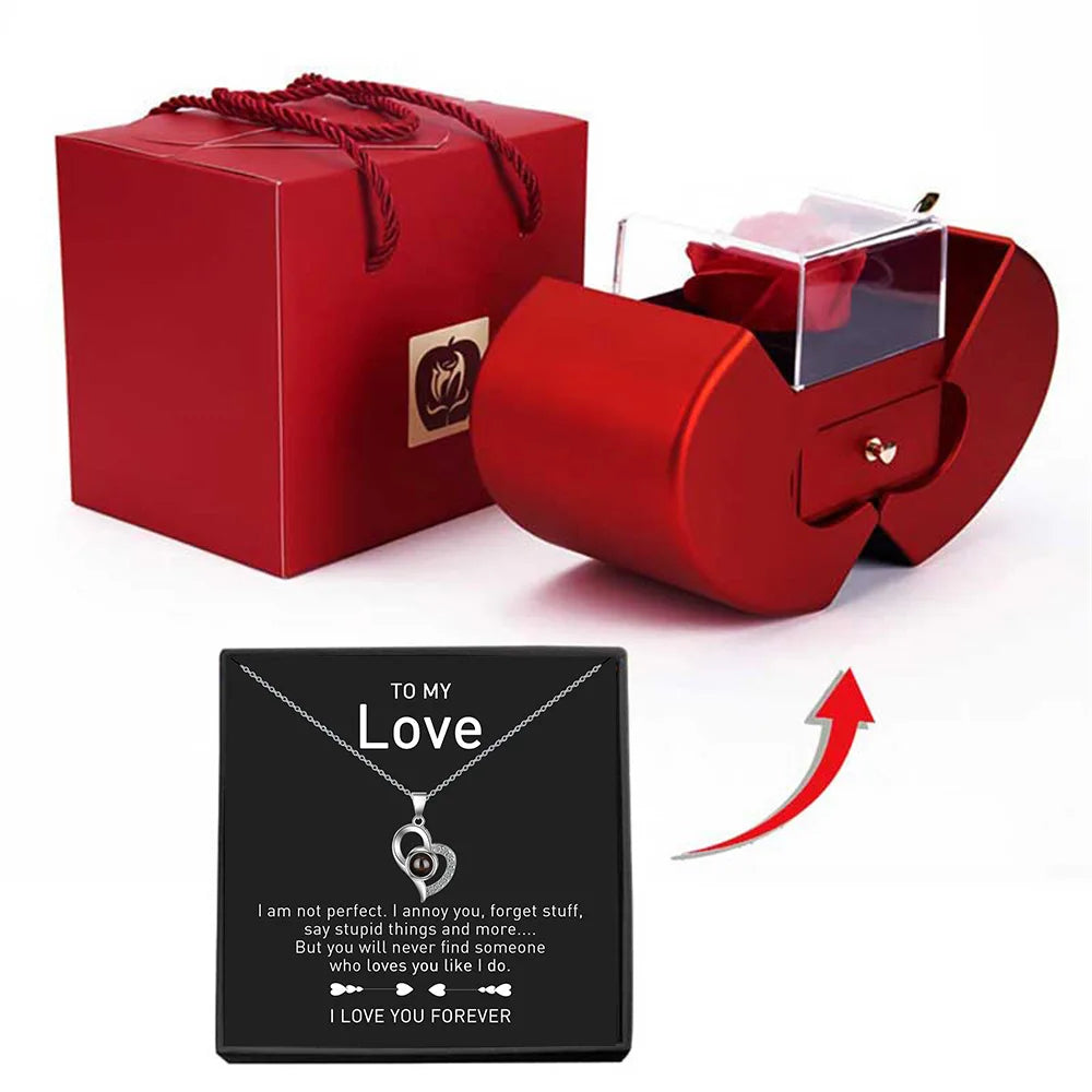 Forever Rose Apple Gift Box with Love Knot Necklace - To My Love